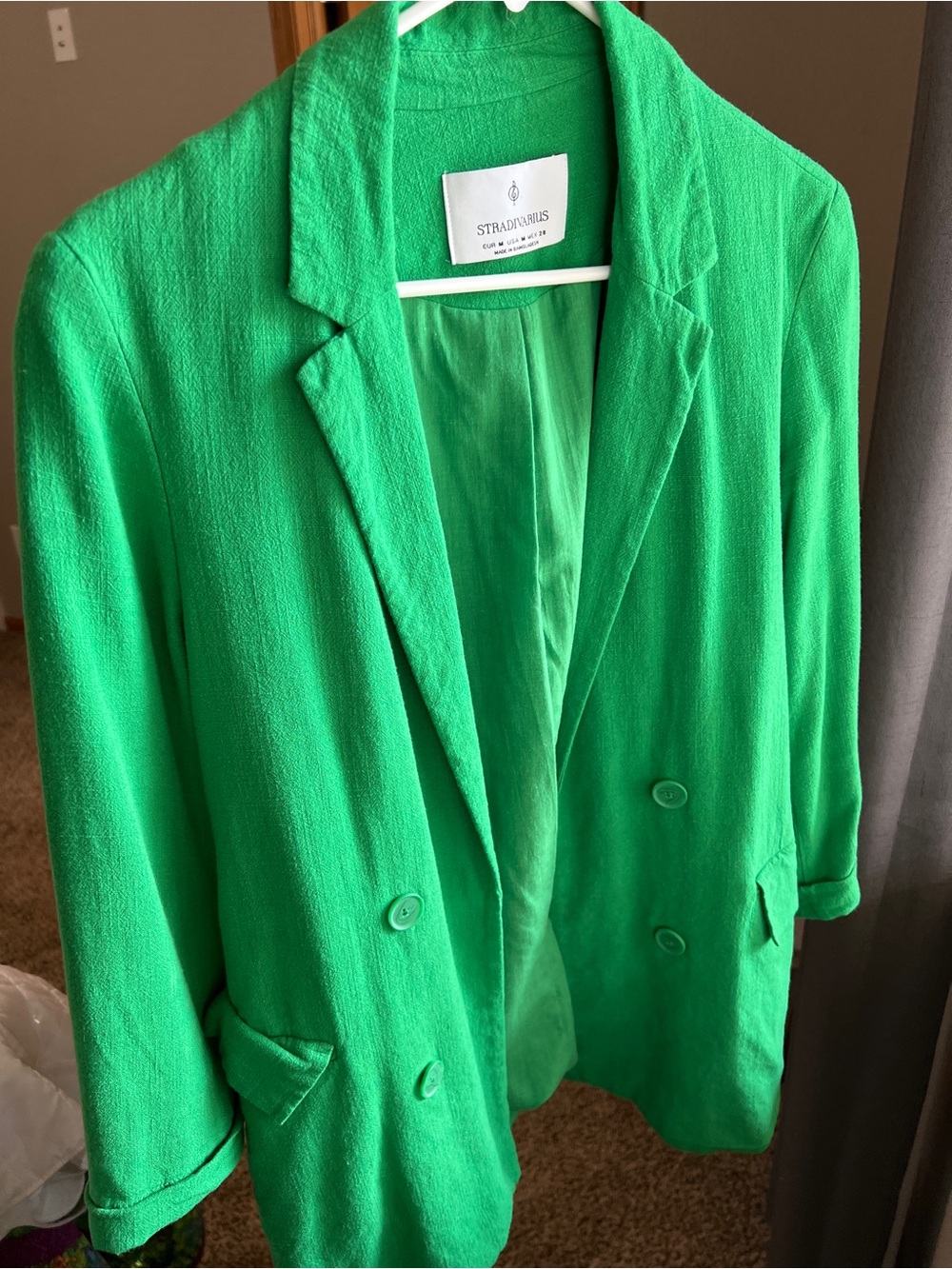 stradivarius Vibrant Green Double-Breasted Blazer